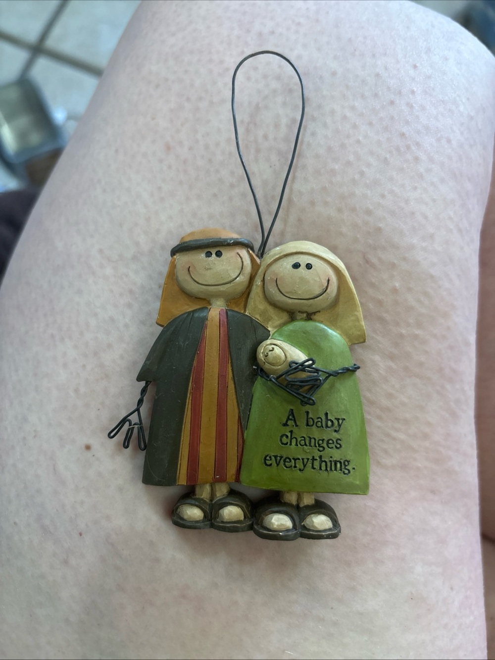Handcrafted Green & Olive 'A Baby Changes Everything' Ornament